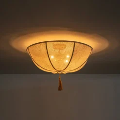 Boho Fabric Linen Round Scalloped Cage Semi Flush Mount