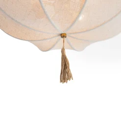 Boho Fabric Linen Round Scalloped Cage Semi Flush Mount
