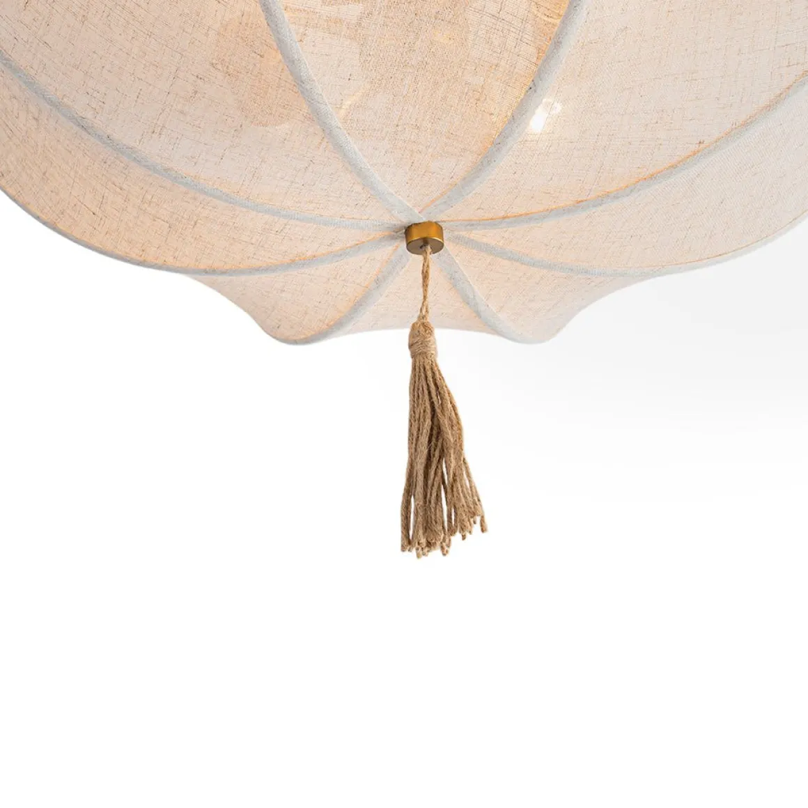 Boho Fabric Linen Round Scalloped Cage Semi Flush Mount