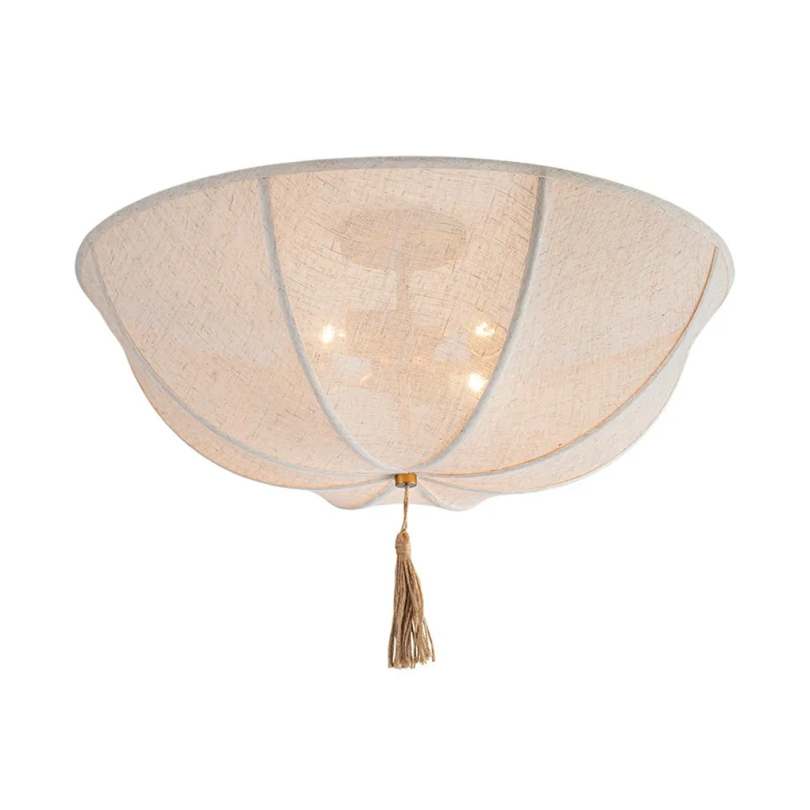 Boho Fabric Linen Round Scalloped Cage Semi Flush Mount
