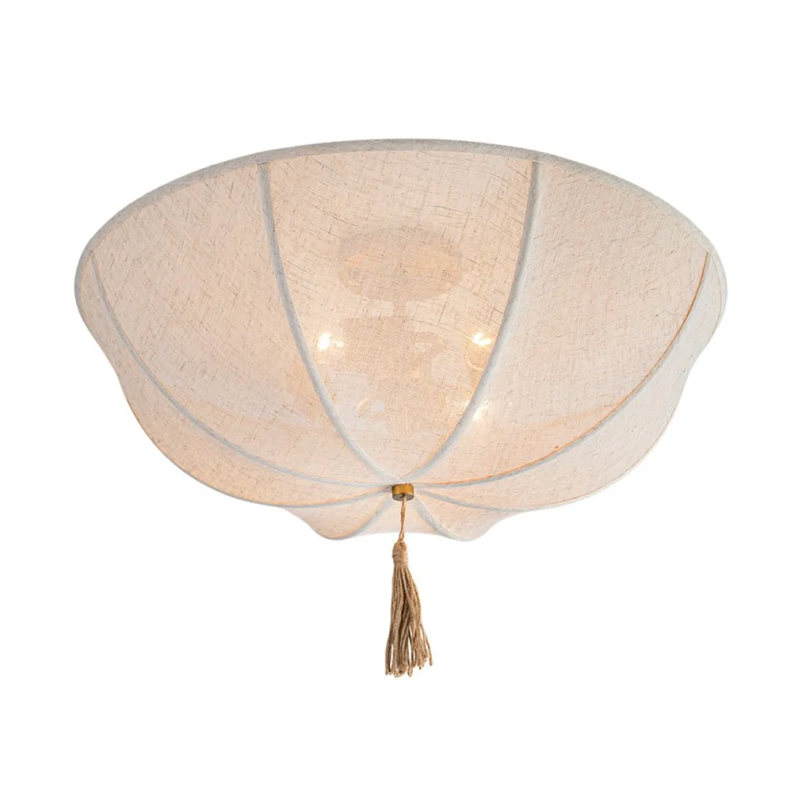Boho Fabric Linen Round Scalloped Cage Semi Flush Mount
