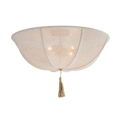 Boho Fabric Linen Round Scalloped Cage Semi Flush Mount