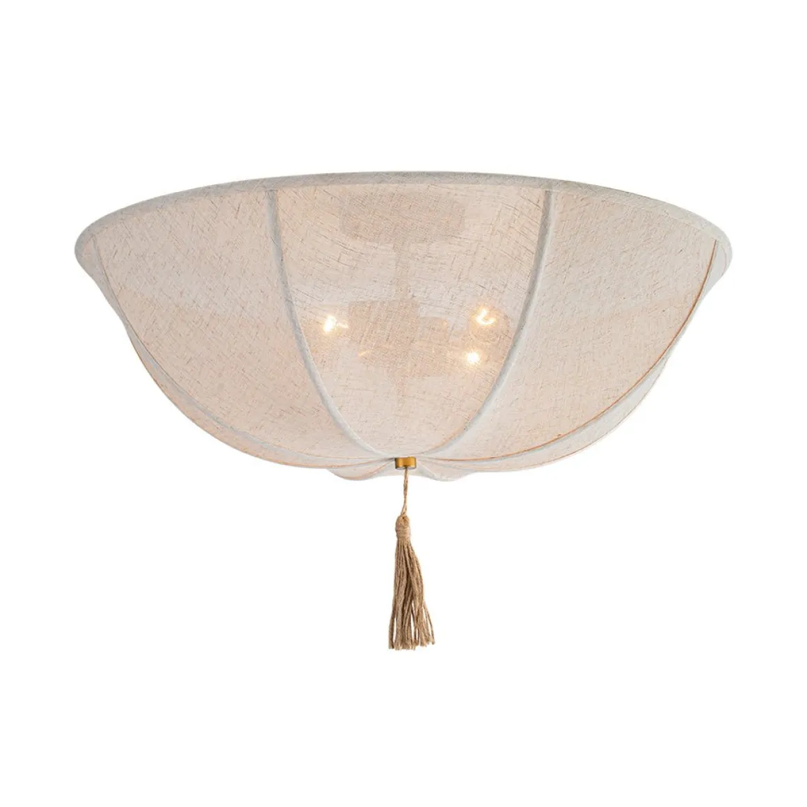 Boho Fabric Linen Round Scalloped Cage Semi Flush Mount