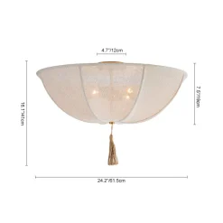 Boho Fabric Linen Round Scalloped Cage Semi Flush Mount