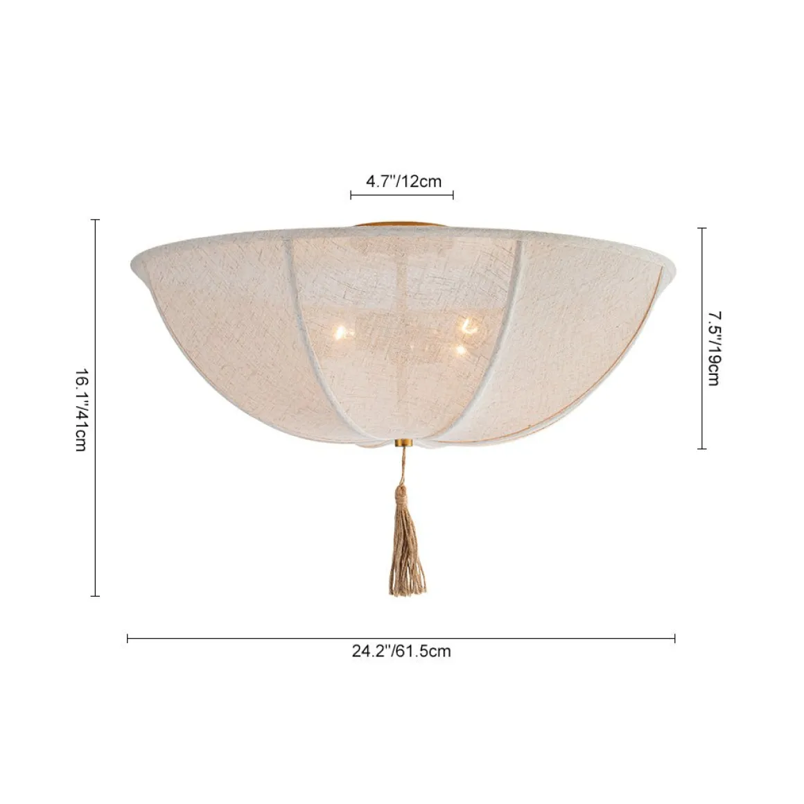 Boho Fabric Linen Round Scalloped Cage Semi Flush Mount