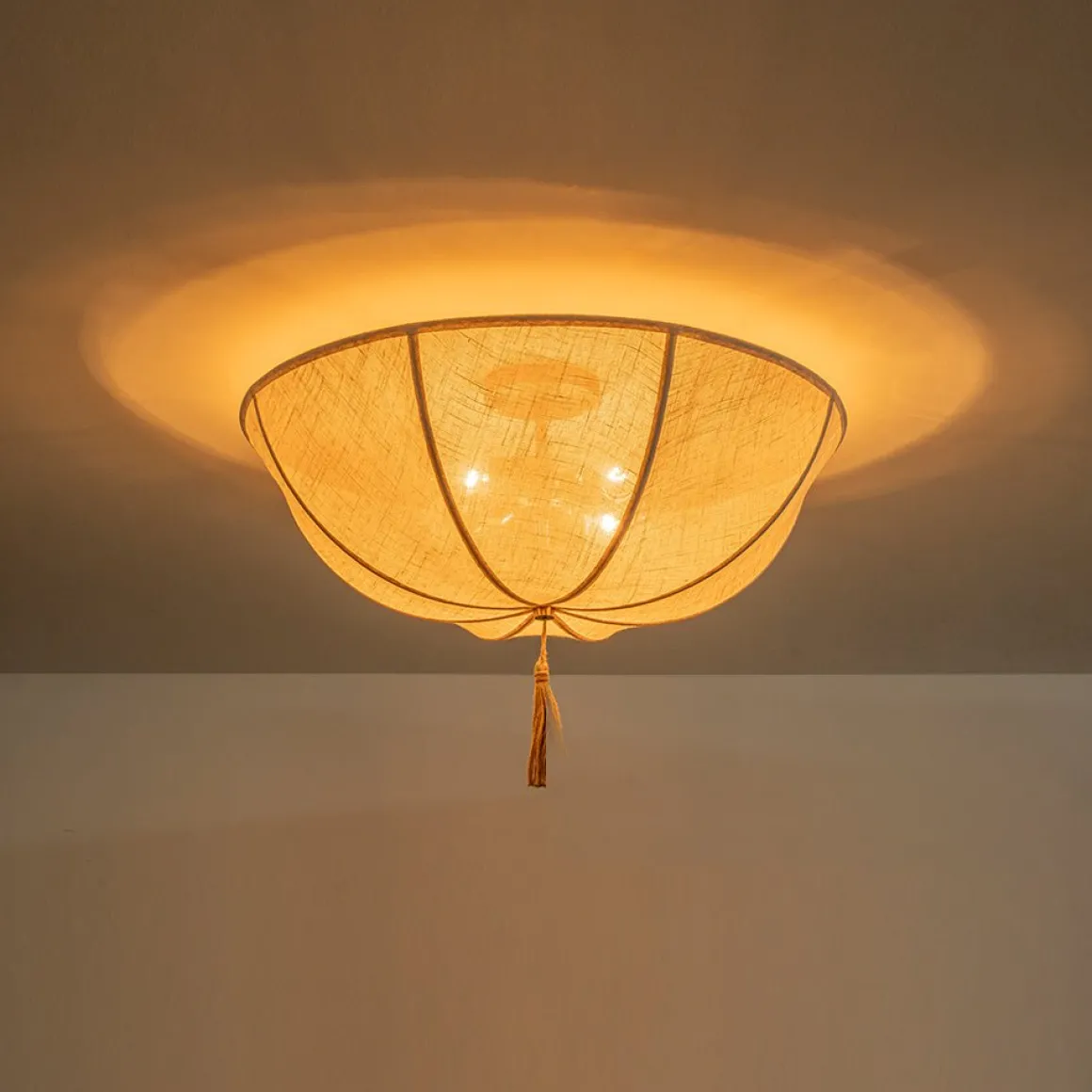 Boho Fabric Linen Round Scalloped Cage Semi Flush Mount