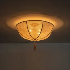 Boho Fabric Linen Round Scalloped Cage Semi Flush Mount