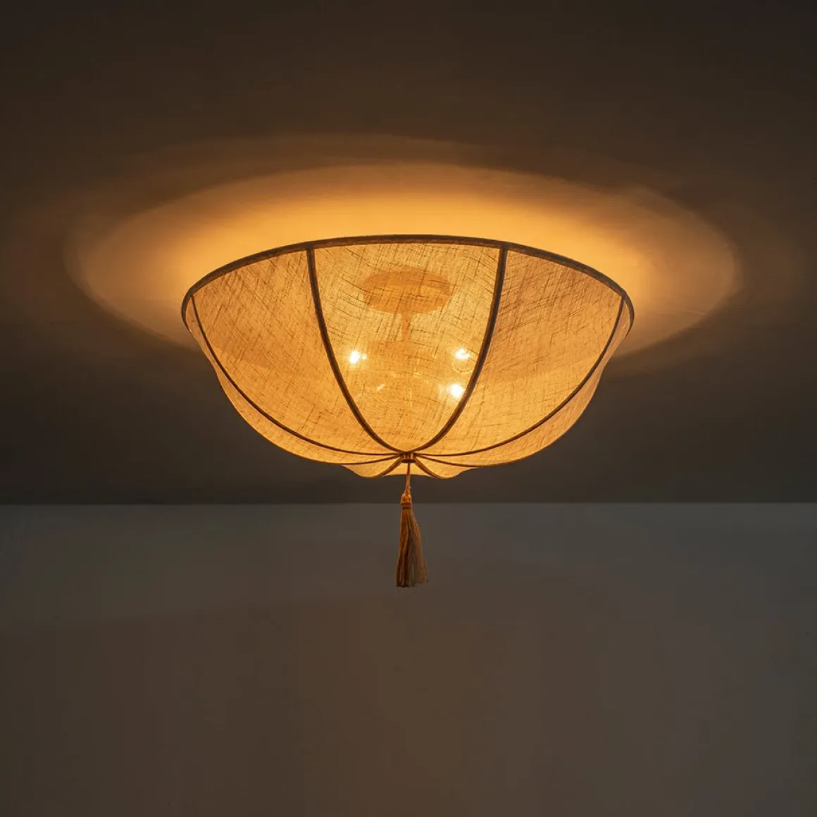 Boho Fabric Linen Round Scalloped Cage Semi Flush Mount