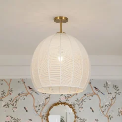 Boho Ivory Woven Thread Dome Cage Semi Flush Mount