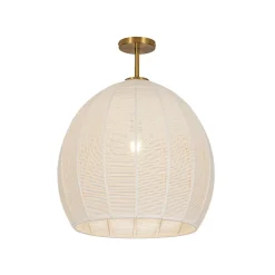 Boho Ivory Woven Thread Dome Cage Semi Flush Mount