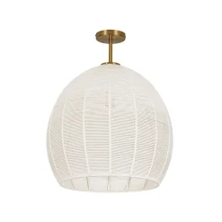 Boho Ivory Woven Thread Dome Cage Semi Flush Mount