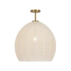 Boho Ivory Woven Thread Dome Cage Semi Flush Mount