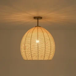 Boho Ivory Woven Thread Dome Cage Semi Flush Mount