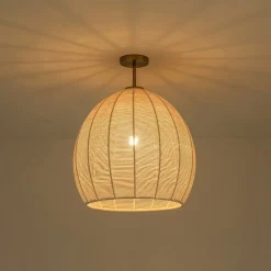 Boho Ivory Woven Thread Dome Cage Semi Flush Mount