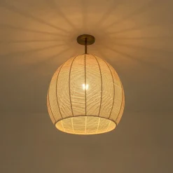 Boho Ivory Woven Thread Dome Cage Semi Flush Mount