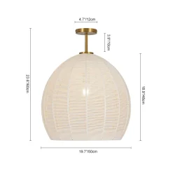 Boho Ivory Woven Thread Dome Cage Semi Flush Mount