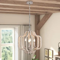 Boho 4-Light Wood Beaded Lantern Pendant