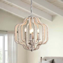 Boho 4-Light Wood Beaded Lantern Pendant