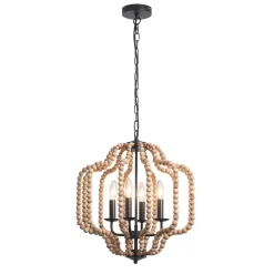 Boho 4-Light Wood Beaded Lantern Pendant