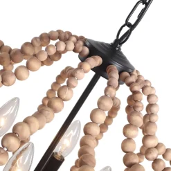 Boho 4-Light Wood Beaded Lantern Pendant