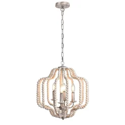 Boho 4-Light Wood Beaded Lantern Pendant