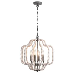 Boho 4-Light Wood Beaded Lantern Pendant