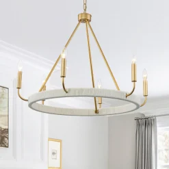Boho 6-Light Woven String Candle Wagon Wheel Chandelier