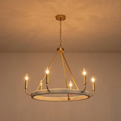 Boho 6-Light Woven String Candle Wagon Wheel Chandelier