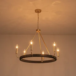 Boho 6-Light Woven String Candle Wagon Wheel Chandelier