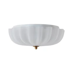 Boho Pleated Flower White Crackled Glass Semi Flush