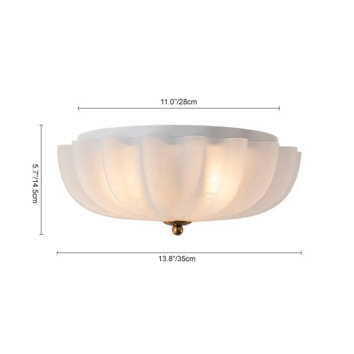Boho Pleated Flower White Crackled Glass Semi Flush