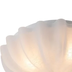 Boho Pleated Flower White Crackled Glass Semi Flush