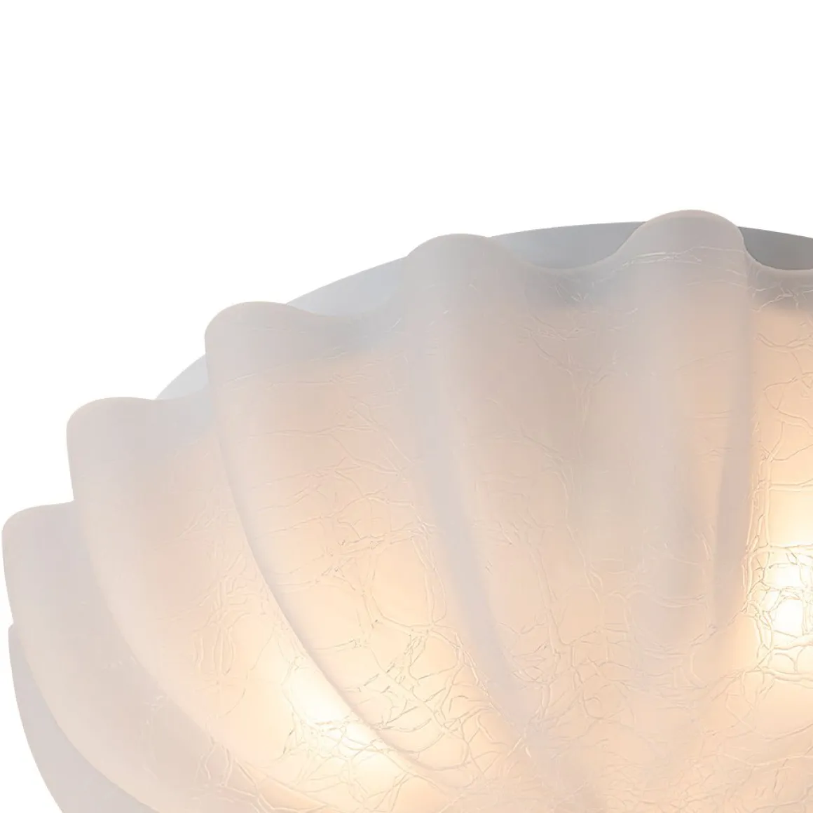 Boho Pleated Flower White Crackled Glass Semi Flush