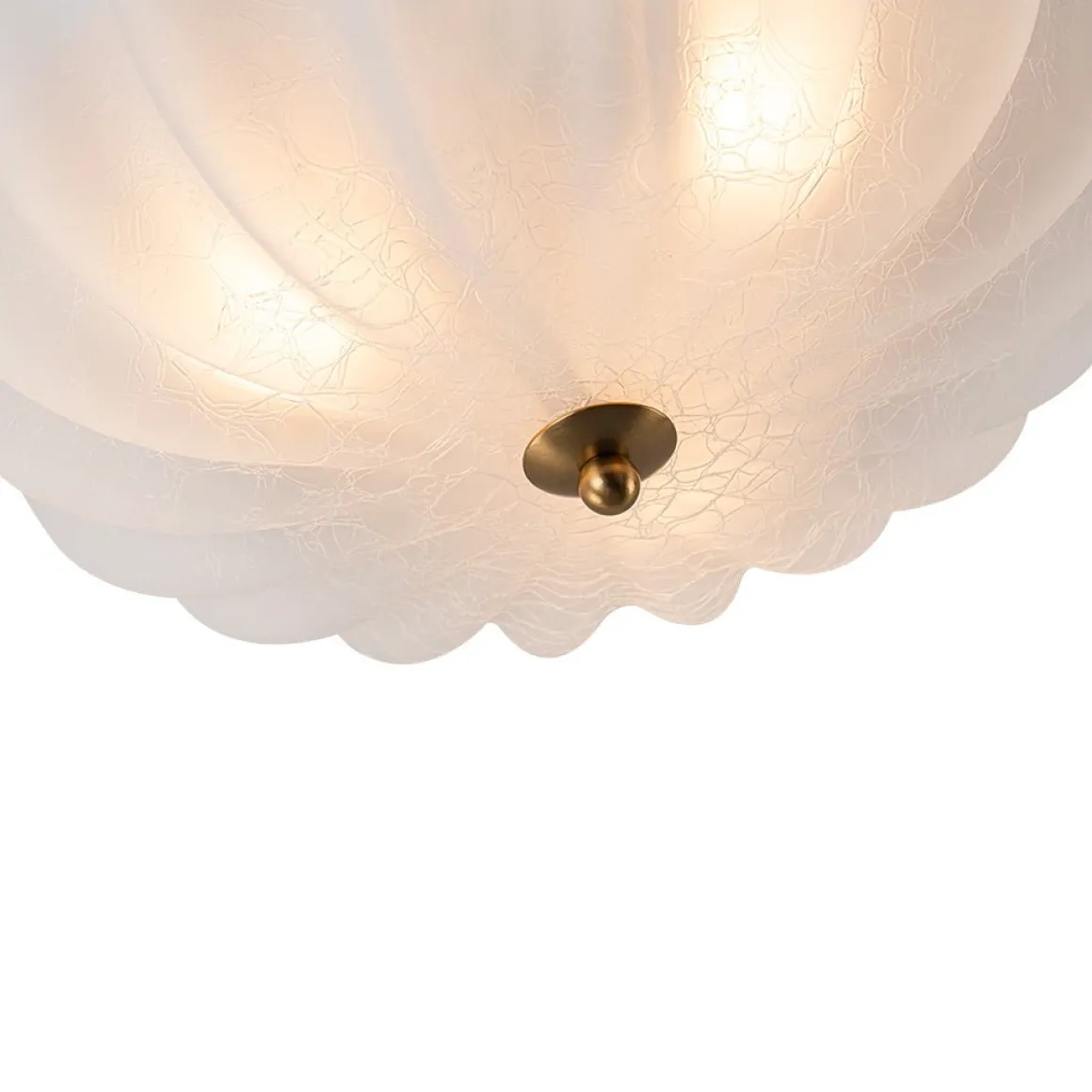 Boho Pleated Flower White Crackled Glass Semi Flush