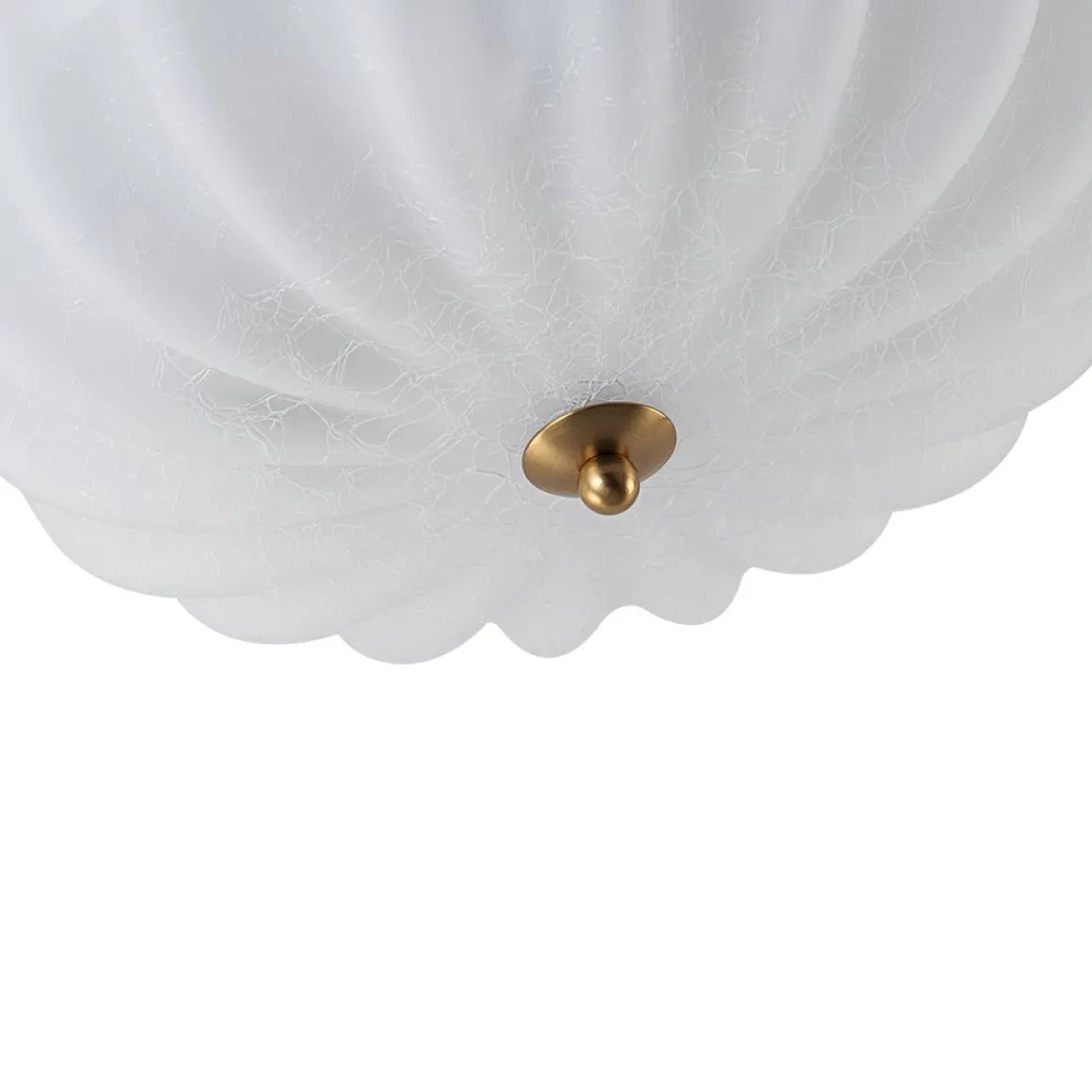 Boho Pleated Flower White Crackled Glass Semi Flush
