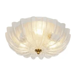 Boho Pleated Flower White Crackled Glass Semi Flush