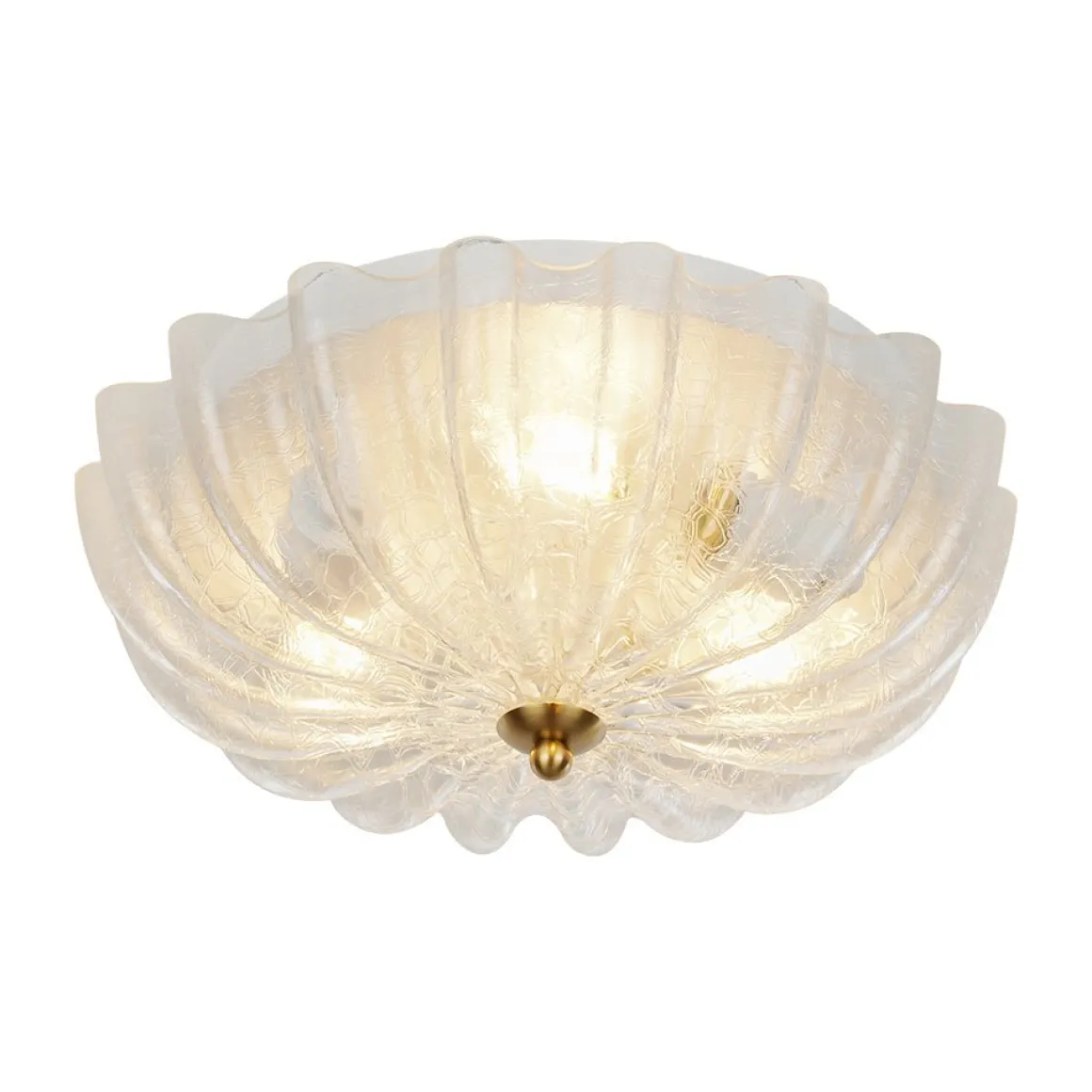 Boho Pleated Flower White Crackled Glass Semi Flush