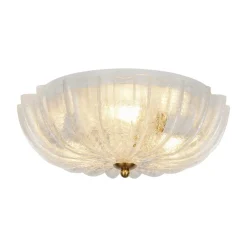 Boho Pleated Flower White Crackled Glass Semi Flush