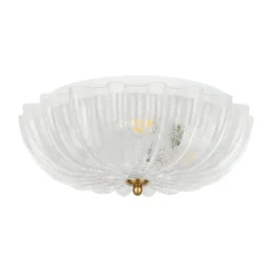 Boho Pleated Flower White Crackled Glass Semi Flush