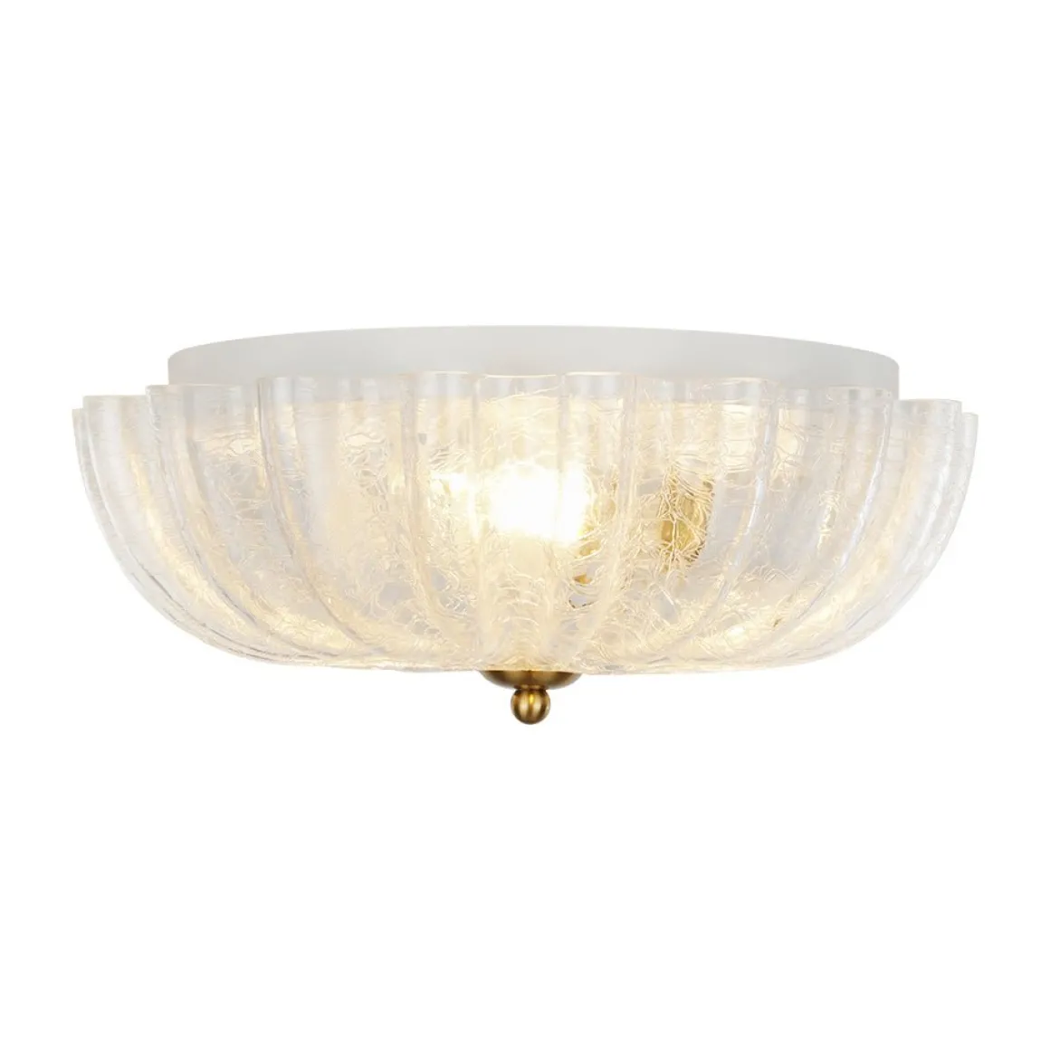 Boho Pleated Flower White Crackled Glass Semi Flush