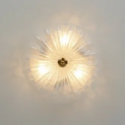 Boho Pleated Flower White Crackled Glass Semi Flush