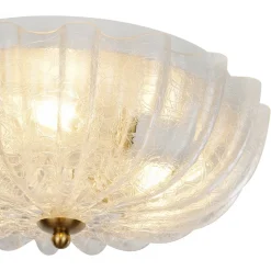 Boho Pleated Flower White Crackled Glass Semi Flush