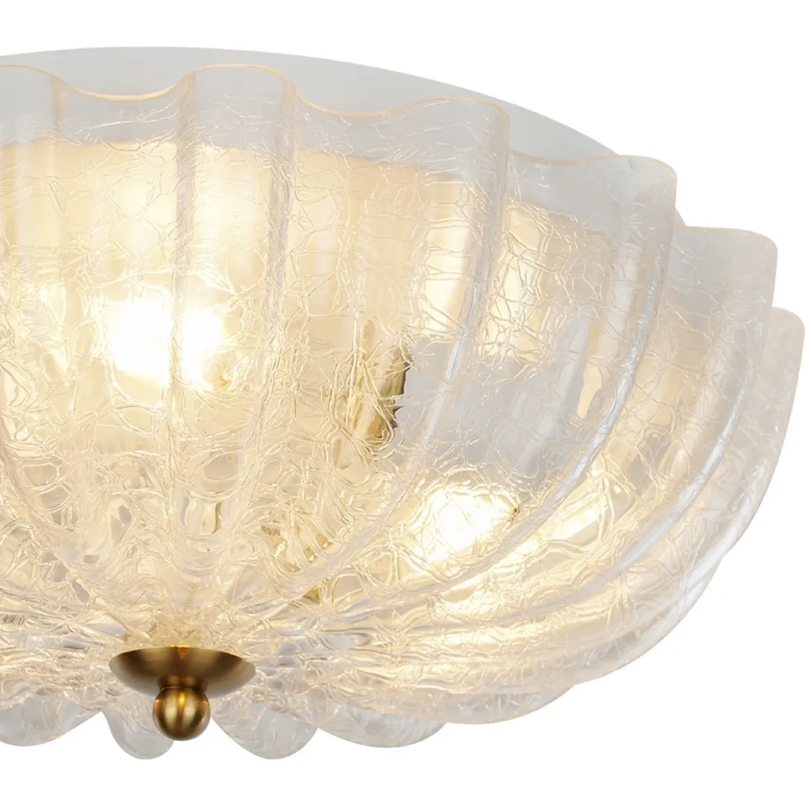 Boho Pleated Flower White Crackled Glass Semi Flush