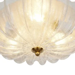 Boho Pleated Flower White Crackled Glass Semi Flush