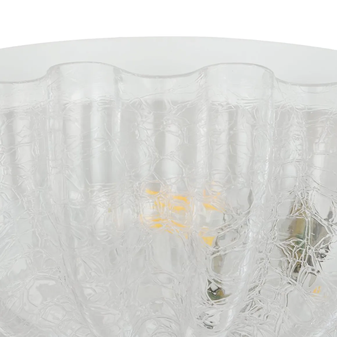 Boho Pleated Flower White Crackled Glass Semi Flush