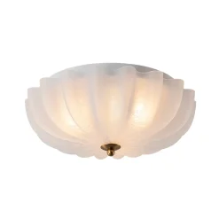 Boho Pleated Flower White Crackled Glass Semi Flush