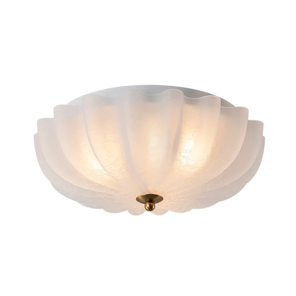 Boho Pleated Flower White Crackled Glass Semi Flush