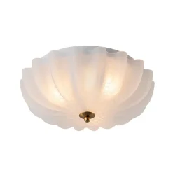 Boho Pleated Flower White Crackled Glass Semi Flush