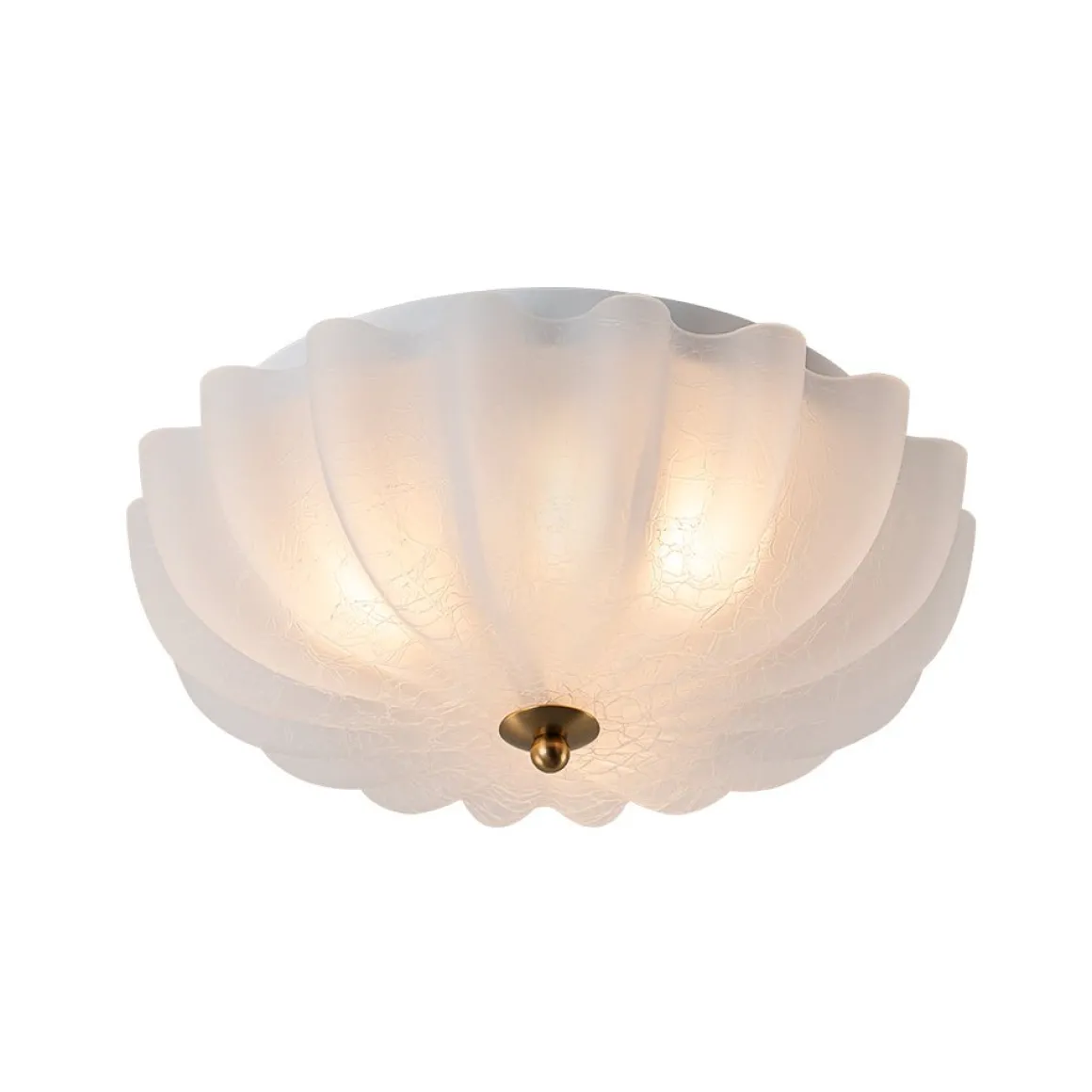 Boho Pleated Flower White Crackled Glass Semi Flush