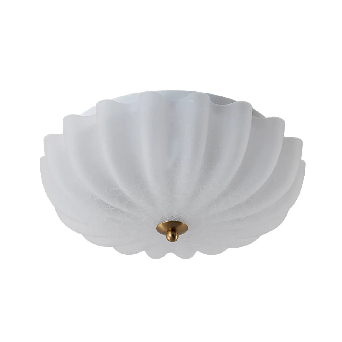 Boho Pleated Flower White Crackled Glass Semi Flush